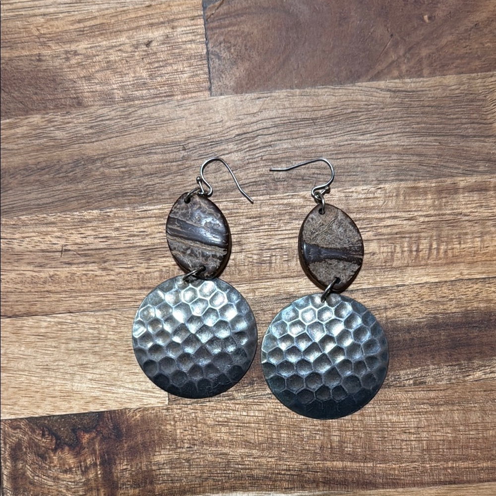 Gold and Faux Wood Dangle Earrings